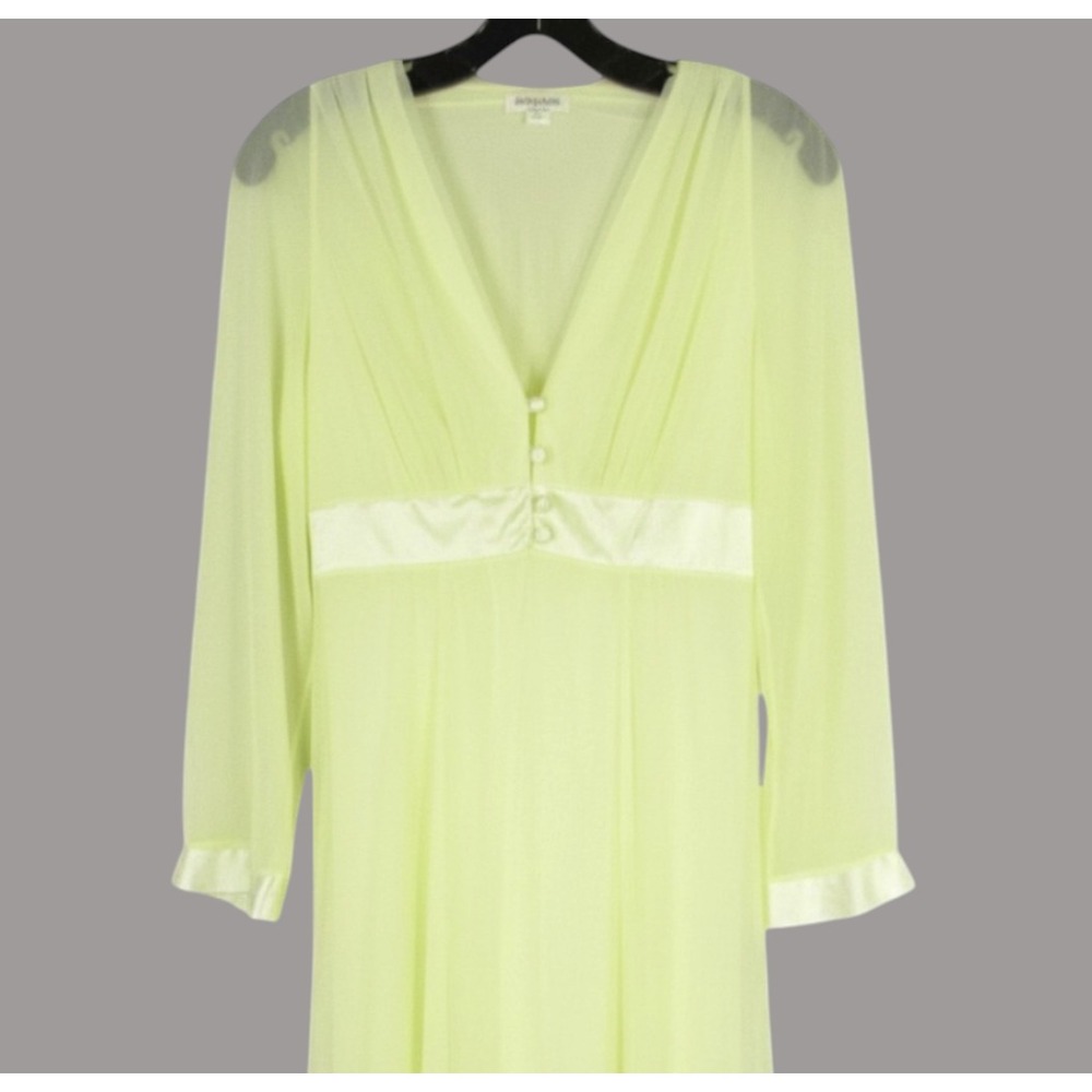 VTG GOSSARD ARTEMIS Sheer Chiffon & Satin LIME GREEN Dressing Gown Open Robe S